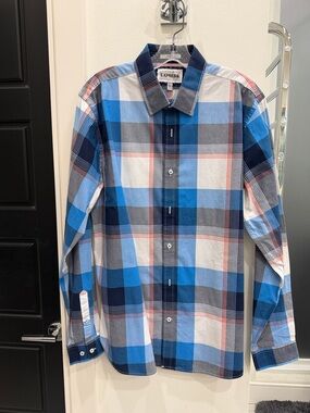 Express Men’s Blue and White Plaid Button-Down Shirt